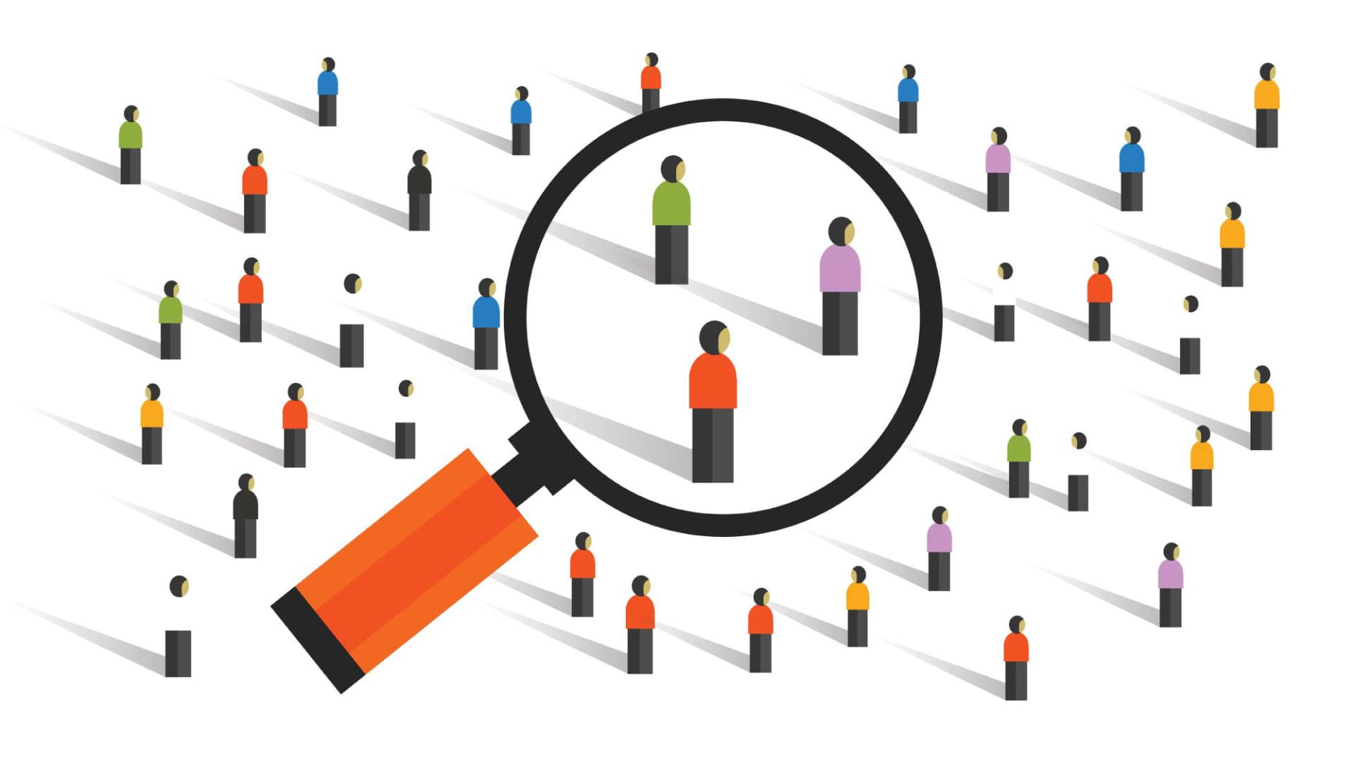 Magnifying glass focusing on select stick figures, representing Boost Your E-commerce Sales by targeting the right audience.