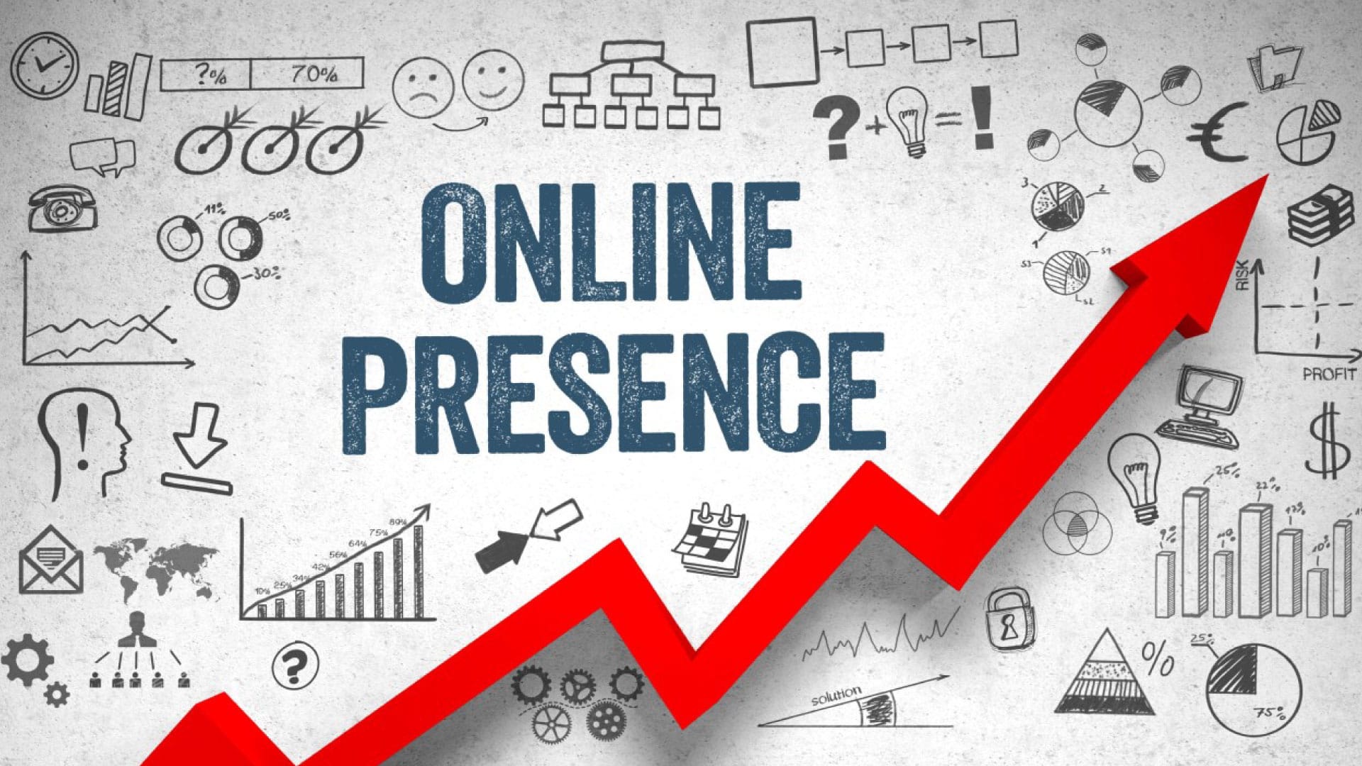 Enhance Your Business Website - graphic showing growth with icons, arrow, and the text 'Online Presence.
