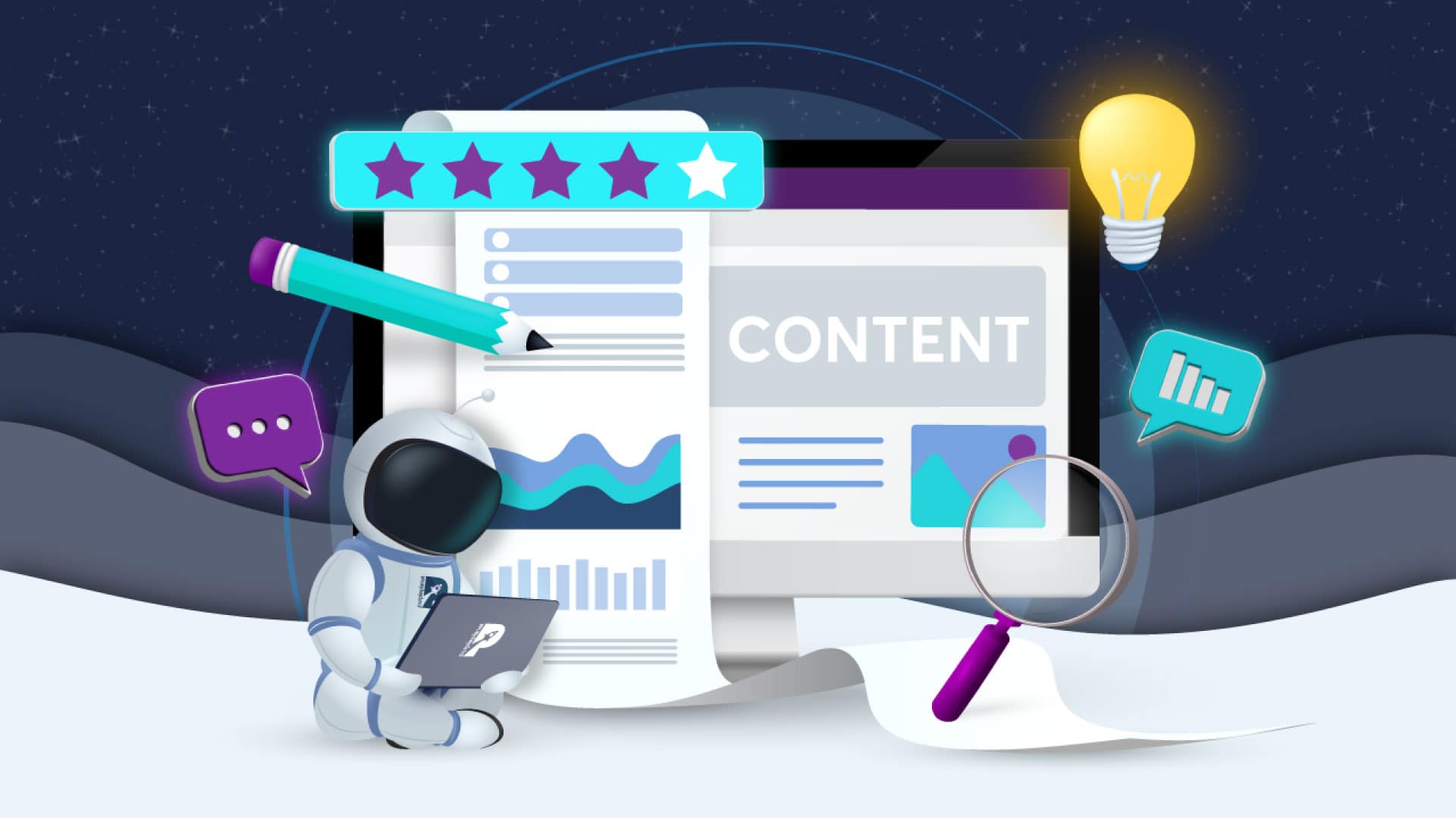 Enhancing Your Business Website - block elements with a robot and the word 'content'