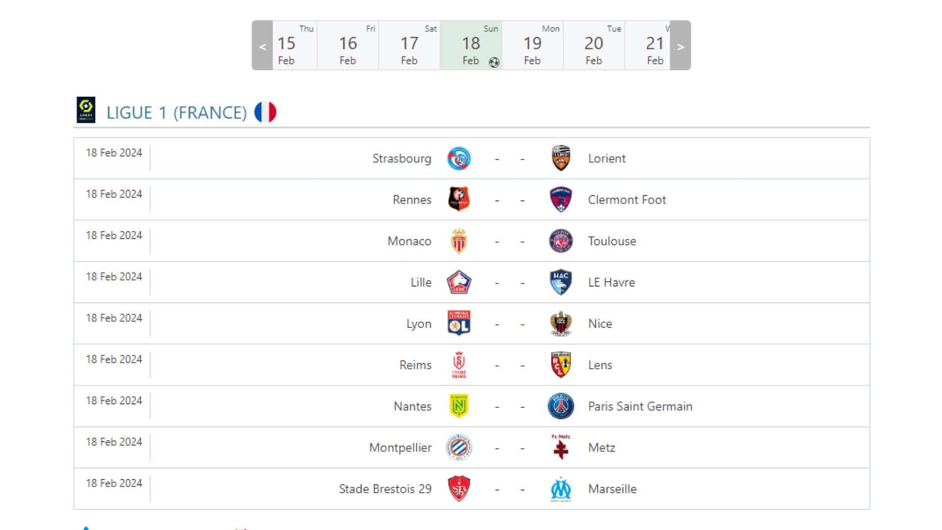 Match Calendar: A comprehensive view of all past, present, and future football matches.